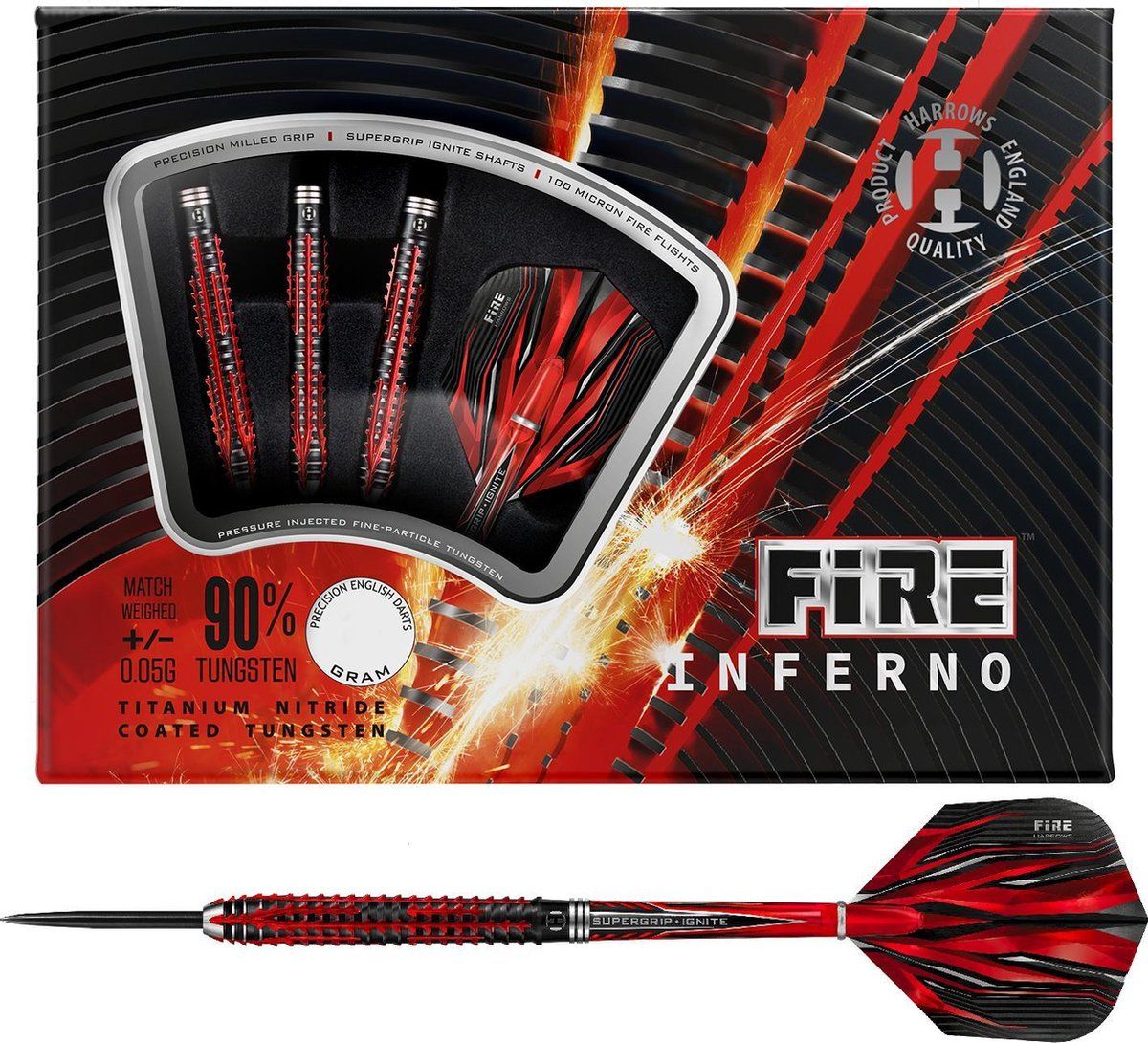 Harrows Fire Inferno 90% - 22 Gram Dartpijlen - Zwart/Rood
