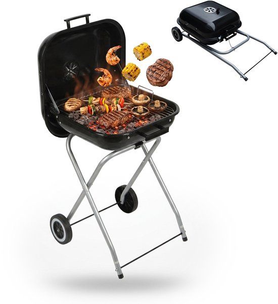 Relaxdays Houtskoolgrill - 46,5x46,5 cm - zwart - zilver