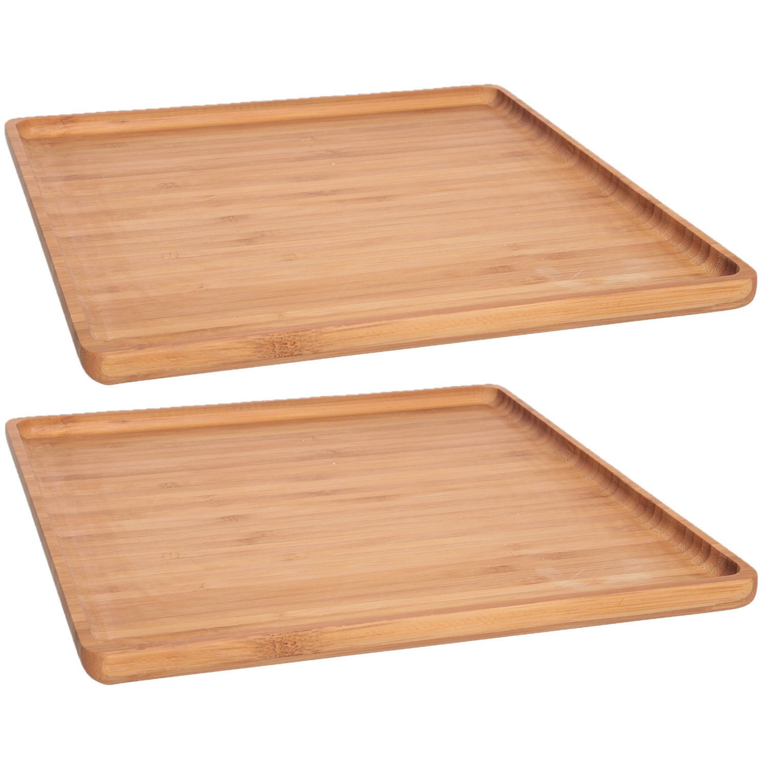 Cosy&Trendy Set van 2x stuks bamboe houten dienbladen 26 x 26 cm met opstaande rand vierkant - Serveerbladen/dienbladen van hout