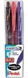 Pentel 0100740 Rollerball Pen, Black, Blue, Red, 3 Pieces