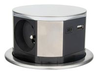 Otio Inbouwstekkerdoos 3 stopcontacten 16 A 2P+T en 2 USB aluminium Ø 100 mm 1,5 m H05VV-F 3G1,5 mm² 3680 W IP20