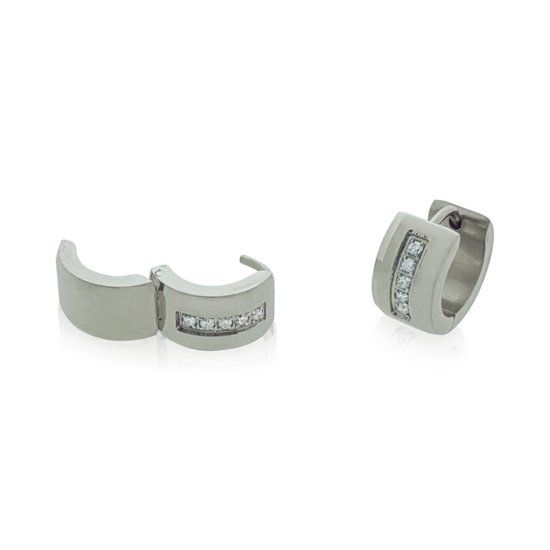 Aramat Jewels oorringen met zirkonia-staal-zirkonia-zilverkleurig-14x7mm