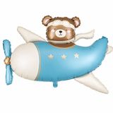 PartyDeco Folieballon beer in vliegtuig lichtblauw 94 x 61 cm
