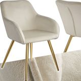 Tectake Eetkamerstoel Marilyn - Met Armleuningen - Fluweellook - Gouden Metalen Poten - Creme