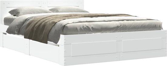 vidaXL Bedframe met hoofdbord bewerkt hout wit 140x200 cm