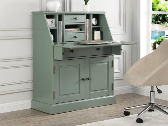 Merkloos Bureaukast CLEORE - Grenen en MDF - Amandelgroen - 93 x 40 x 110.8 cm