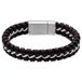 Lucardi - Heren Stainless steel herenarmband gevlochten leer bruin - Armband - Staal - Zilverkleurig - 22 cm