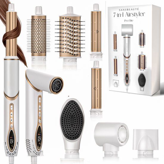 Sansbeauté® 7-in-1 Airstyler - Multistyler for Short Hair - Hair Styler - Hair Dryer - Hot Air Brush - Curling Iron - Straightening Brush - Cold Shot - Rotating Cable