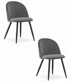 LEOBERT Set de 2 Chaises BELLO - Velours Gris Foncé, Pieds en Métal Noir