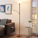 Lindby Vloerlamp 2-lichts Metaal, Polycarbonaat H: 180 cm E27 Satijn Nikkel, Mat Wit