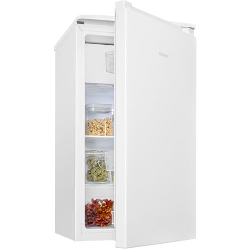 Bomann Kleine koelkast met vriezer, 91 liter, kleine koelkast, 2 planken en groentebak, deur omkeerbaar, 0 ~ 8 °C, mini-koelkast, minibar, koelkast KS 7254 wit