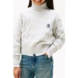 Tommy Hilfiger Fille Col roulé en maille torsadée Gris chiné clair Taille : 8Y