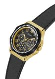 Guess Glaze Multifunctioneel Horloge Zwart Kast Gemaakt Van 100% Roestvrij Staal En Een Armband Van 100% Echt Leer 36 GW0753L3, GW0753L4