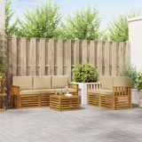 vidaXL - Bank loungeset - 5 zitplekken - Natuurlijk en beige - Massief acacia hout
