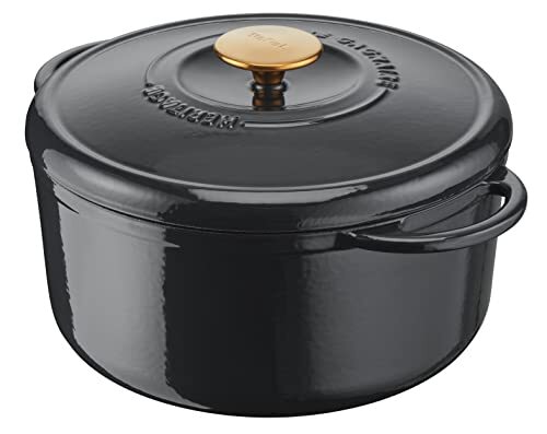 Tefal Pierre Gagnaire Héritage stoofpan gietijzer rond 29 cm, 7,4 l, condensatiedeksel, robuuste emaille coating, uitstekende warmte-isolatie, stoven en langzaam koken, grijs E2570504