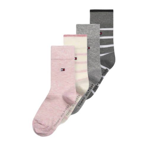 Tommy Hilfiger kids 4P sokken breton stripe roze & grijs