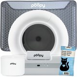 POOPY NANO 2 - Automatische Zelfreinigende Kattenbak + Luxe Drinkfontein, 60 Afvalzakjes (3 rollen) & Kattenbakmat - (Werkt met & zonder app) - Wit