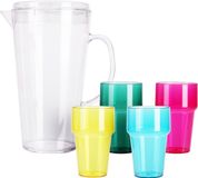 Excellent Houseware Carafe à eau/jus avec 4 gobelets en plastique - 2,2 litres - plastique - Mélange de couleurs