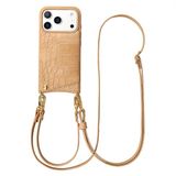 Selencia Hoesje - Geschikt voor Apple iPhone 17 Pro - Croco Backcover met koord en pashouder - Toasted Almond