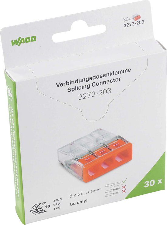 WAGO lasklem 3-voudig 3x0.5-2.5mm² - 2273-203 - 30 stuks