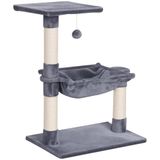 PawHut Krabpaal 3 krabpalen sisal natuur 50 l x 36 b x 70 h cm grijs | Schrapers, platform, hangmat, hangende bal, kort pluche