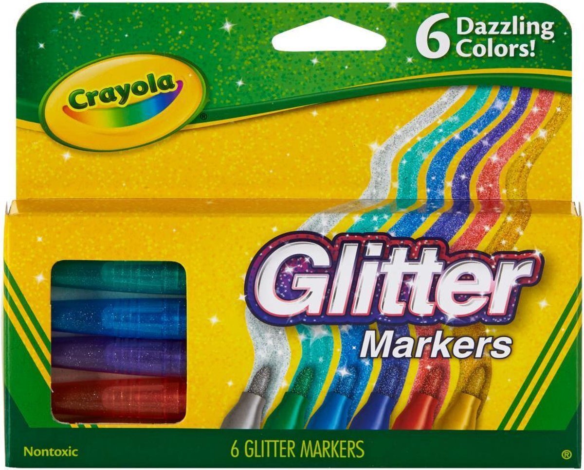 crayola - Glittermarkers voor kinderen - Dazzling Colors - 6 stuks