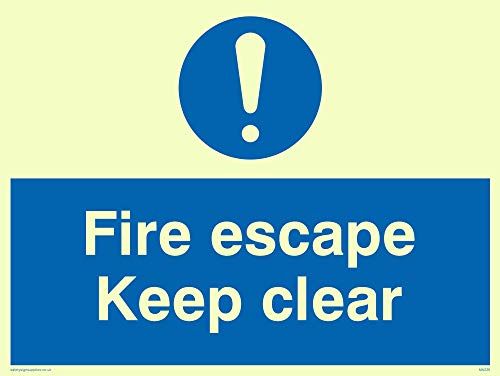 Viking Signs Fire Escape Keep Clear Sign - Photo-Luminescent Sticker - 150x200mm