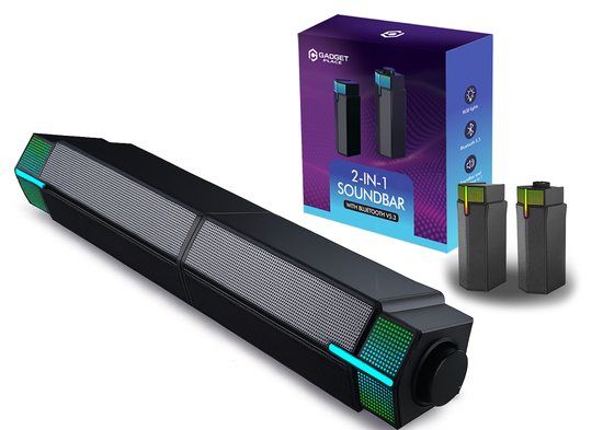 Gadgetplace De Gadgetwinkel 2 in 1 Soundbar PC speakers met Bluetooth 5.3 - RGB verlichting - Speakerset - Computer Speakers - Zwart