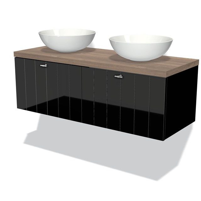 Maxaro Badkamermeubel Modulo Plato 120cm Hoogglans Zwart 2 Lades Lamel Middenbruin Eiken