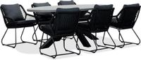 BUITEN living Stockholm/Portofino zwart dining tuinset 7-delig | betonlook + touw | 200cm ovaal | 4 personen