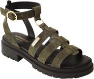 LES Dresco Platte leren sandalen Tobosued Groen Dames Maat 36