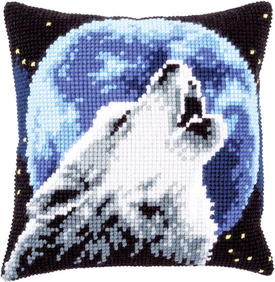 Vervaco Kruissteekkussen kit Huilende wolf 40 x 40 cm