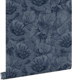 ESTAHome Behang Geborduurd Bloemmotief Blauw - 50 x 900 cm