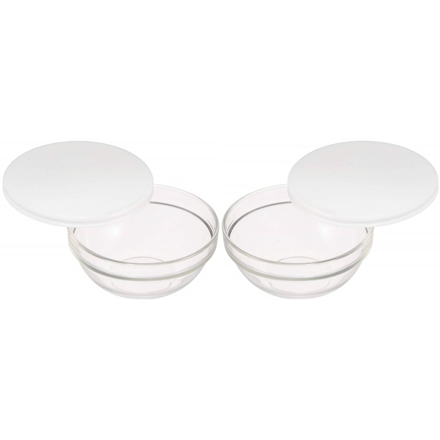 LUMINARC 2x Glazen schaal/kom met deksel 20 cm - Sla/salade serveren - Schalen/kommen van glas - Keukenbenodigdheden