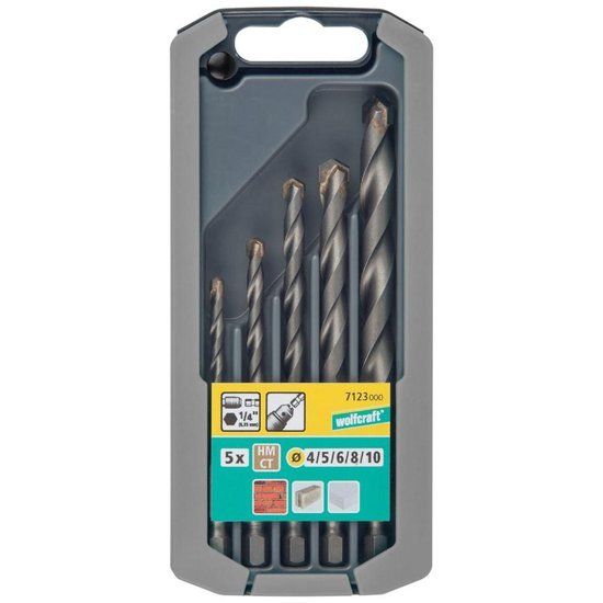 wolfcraft Steenboor Set - 4 tot 10 mm - 5 delig - Hardmetaal - Zeskantschacht - 7123000
