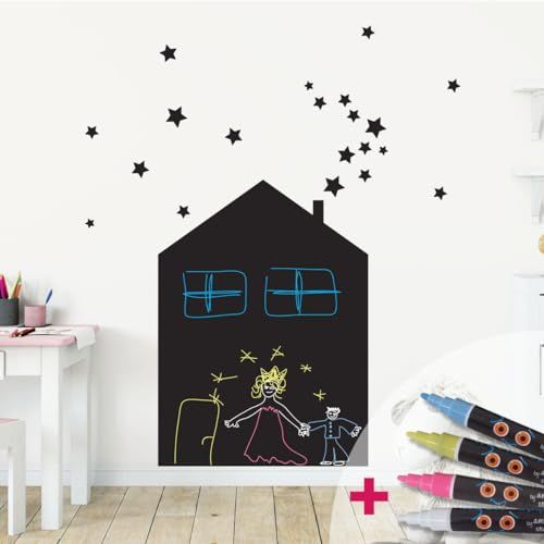 Ambiance Sticker leisteen krijtbord - zelfklevend - 90 x 65 cm + krijtjes