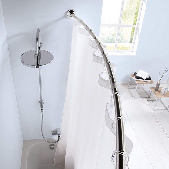 KLEINE WOLKE Telescopische Gebogen Douchegordijnstang 125 - 220 cm - Metallic