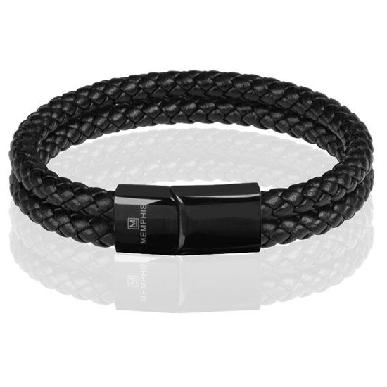 Memphis Lookinggoodtoday Memphis dubbele leren armband Zwart-23cm