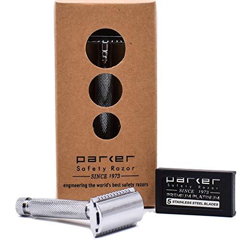 Parker Safety Razor Parker 97R Traditionele korte handgreep dubbele rand veiligheidsscheermes & 5 Parker hoogwaardige scheermesjes