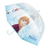 Disney Parapluie enfant La Reine des Neiges Disney pour fille - Parapluie transparent bleu clair 45 cm ouverture manuelle, matériau POE résistant avec Elsa, Anna et Olaf, licence officielle pour la pluie et
