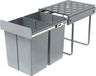 QEENTOE Inbouwprullenbak 40L, Grote afvalcontainer voor onder een keukenkastje, Uitschuifbare prullenbak met 2x20L containers, Afvalscheidingssysteem met volledig uitschuifbare geleiders en telescopische rails, Grijs