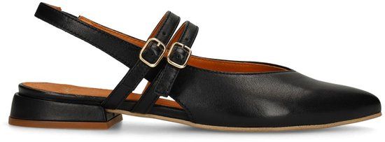 Manfield - Dames - Zwarte leren slingbacks - Maat 39