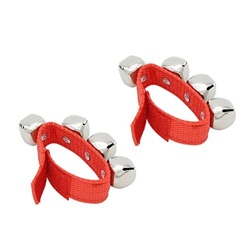 Dilwe Baby Handgelenk Glocken, 2Pcs Nylon Metall Handgelenk Fuß Ankle Bells Rattles Armband Spielzeug für Kinder(Rot)