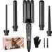 BESTOPE PRO Krultang, krultang, 3 vaten, 5-in-1 krultangset, 3 vaten voor grote golven, temperatuurinstelling, snelle opwarming en een handschoen, 2 clips, zwart
