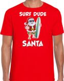 Bellatio Decorations Surf dude Santa fun Kerstshirt / Kerst t-shirt rood voor heren - Kerstkleding / Christmas outfit XL