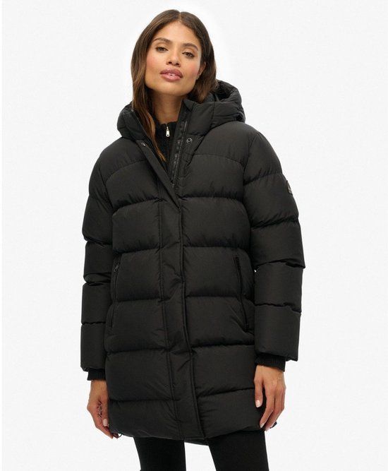 Superdry Sports Halflange Pufferjas met Capuchon Dames Black