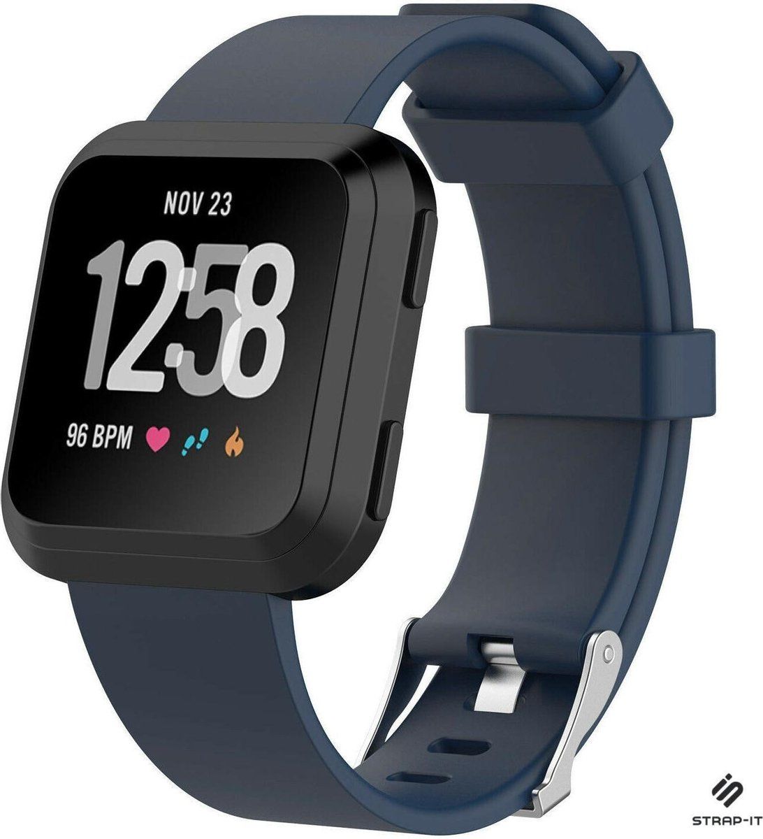 Strap-it silicone band - donkerblauw - Maat S - Geschikt voor Fitbit Versa & Fitbit Versa 2