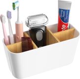 Noxtioanip Toothbrush Holder, Toothbrush Holder with Bamboo Dividers, 5 Compartments, Multifunctional Electric Toothbrush Holder