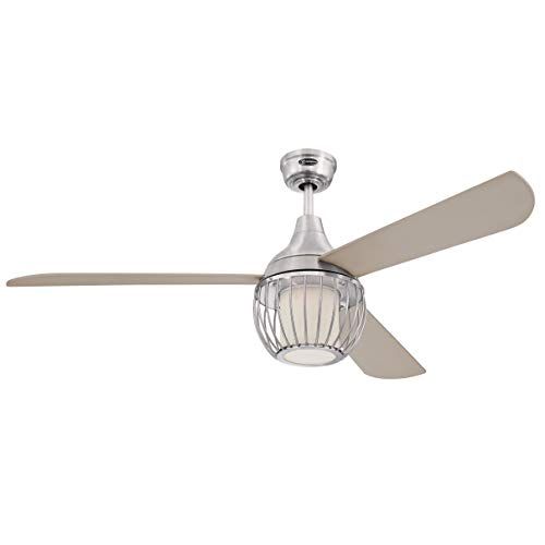 Westinghouse Lighting Graham 72208 plafondventilator van 132 cm, glanzend nikkel, dimbare led met opaalmelkglas en kooischerm, inclusief afstandsbediening
