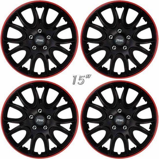 HERO-GTR 15 inch wieldoppen - zwart/rood - set van 4